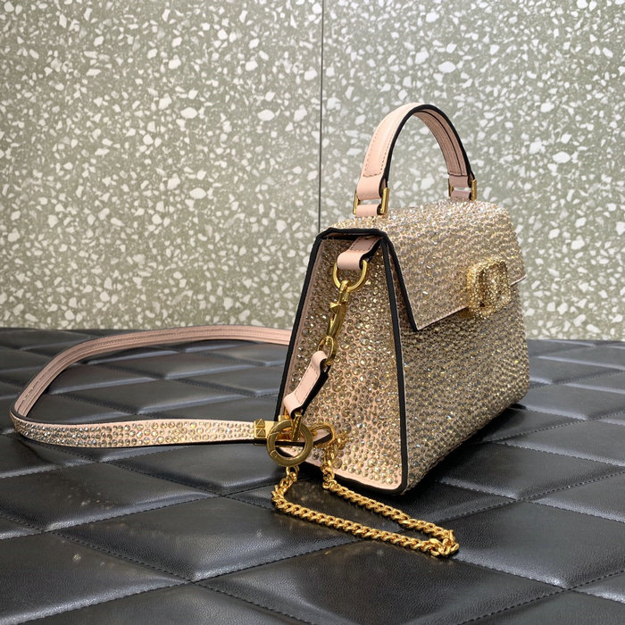 Valentino Mini Vsling Handbag With Rhinestones Pink V0097
