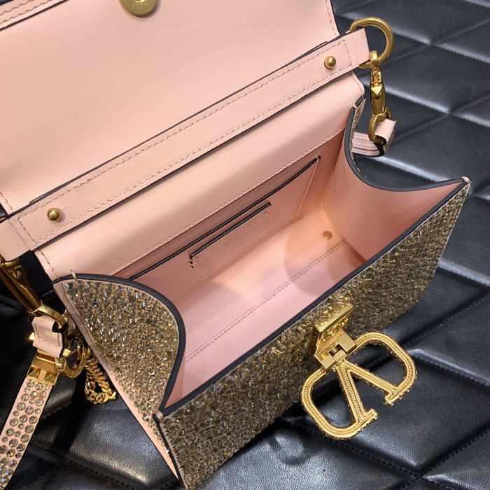 Valentino Mini Vsling Handbag With Rhinestones Pink V0097