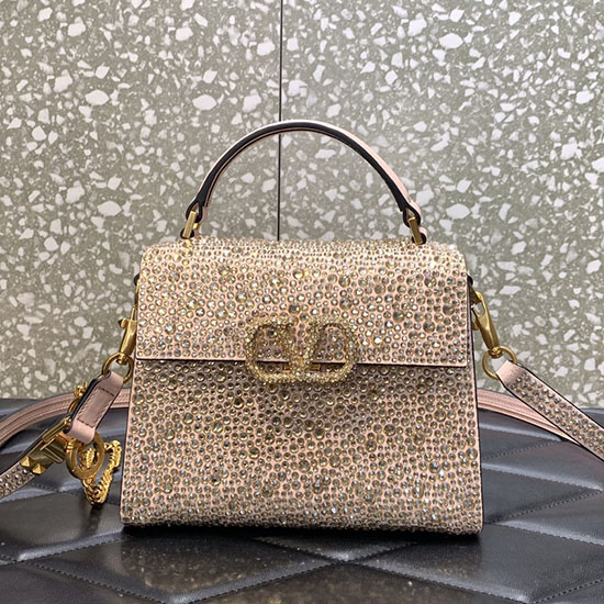 Valentino Mini Vsling Handbag With Rhinestones Pink V0097