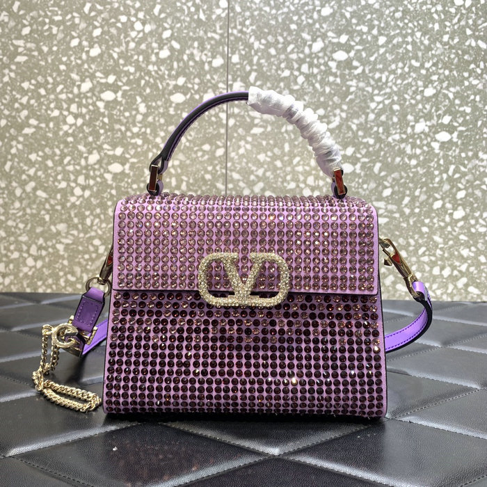 Valentino Mini Vsling Handbag With Rhinestones Purple V0097