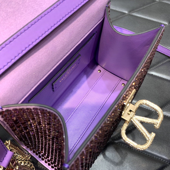 Valentino Mini Vsling Handbag With Rhinestones Purple V0097