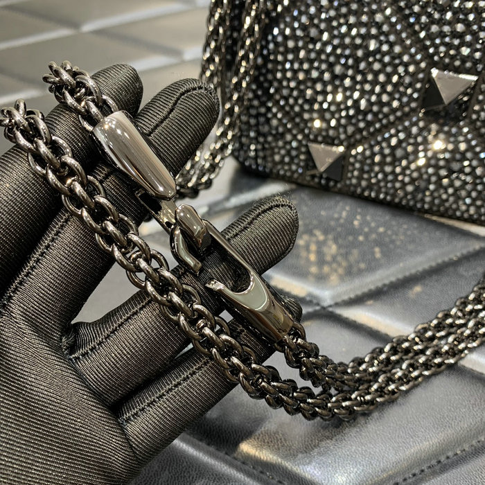 Valentino Small Rhinestones Roman Stud Bag Black V2299