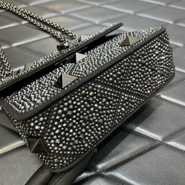 Valentino Small Rhinestones Roman Stud Bag Black V2299