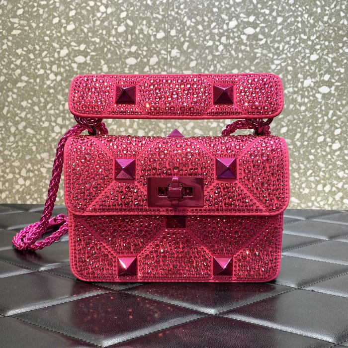 Valentino Small Rhinestones Roman Stud Bag Pink V2299