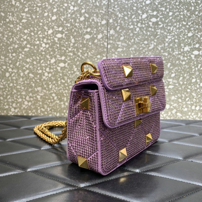 Valentino Small Rhinestones Roman Stud Bag Purple V2299