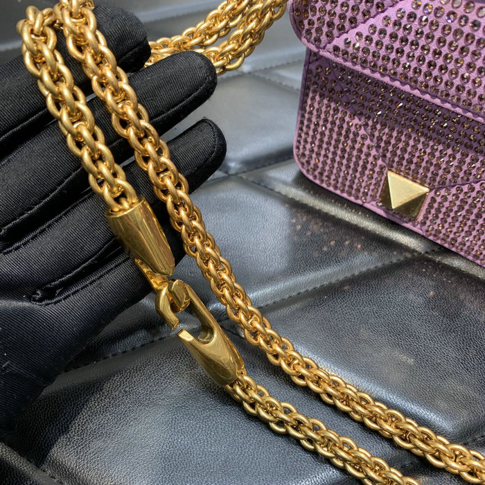 Valentino Small Rhinestones Roman Stud Bag Purple V2299