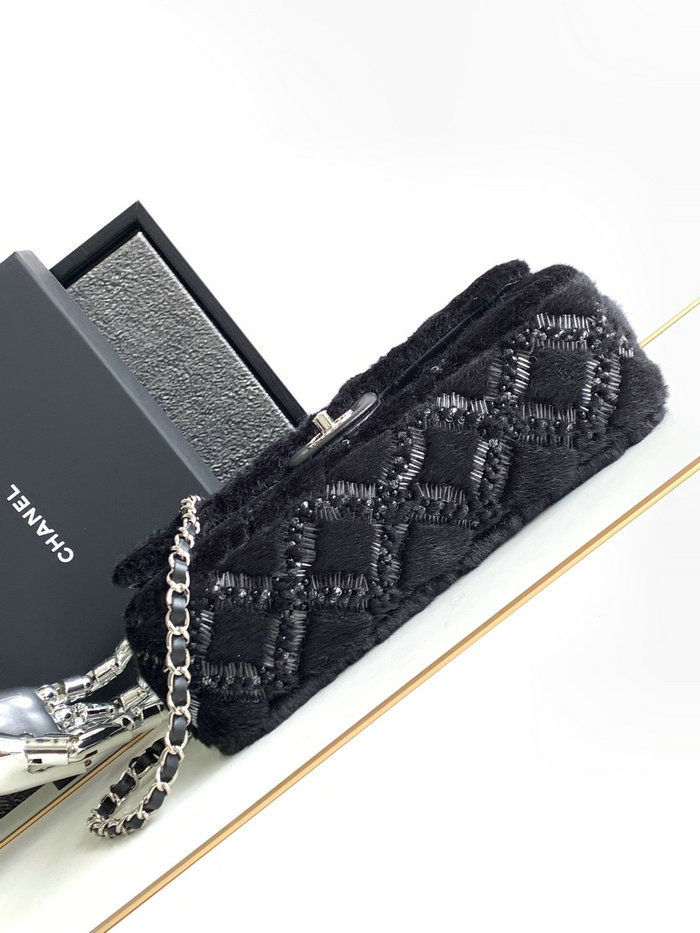 Classic Chanel Wool Medium Flap Bag Black AS6868