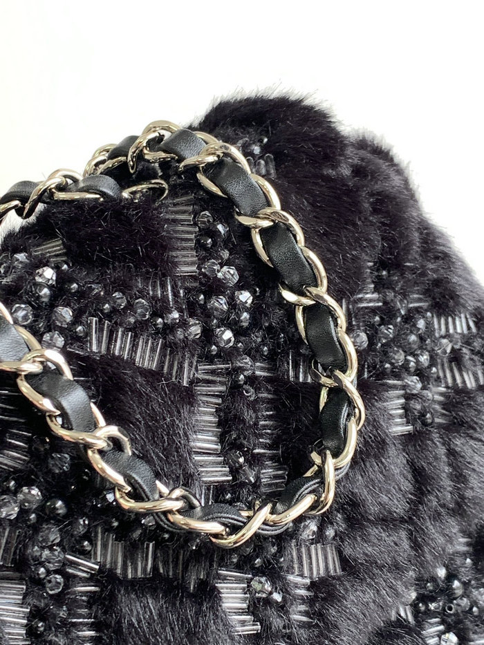 Classic Chanel Wool Medium Flap Bag Black AS6868