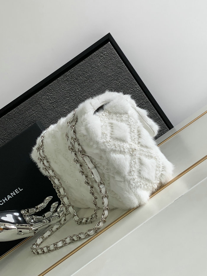 Classic Chanel Wool Medium Flap Bag White AS6868