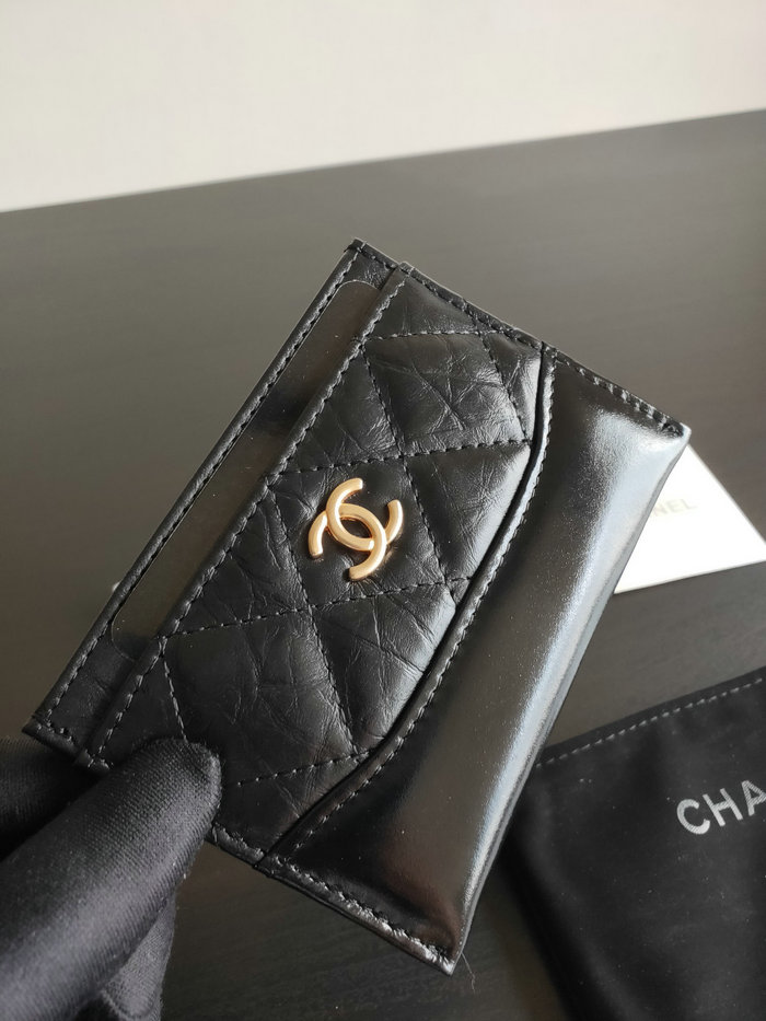 CHANEL Aged Calfskin Card Holder Black AP2371