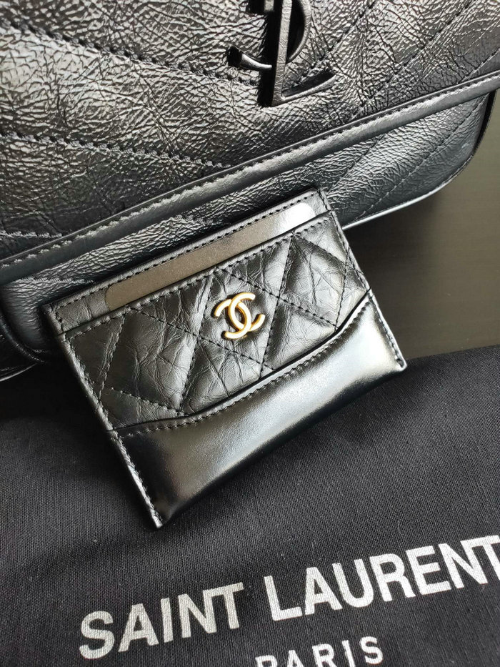 CHANEL Aged Calfskin Card Holder Black AP2371