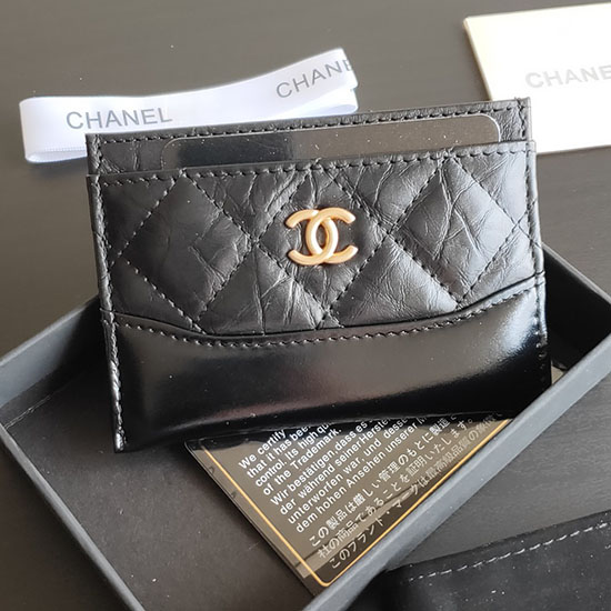 CHANEL Aged Calfskin Card Holder Black AP2371