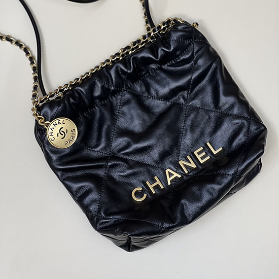 Chanel 22 Mini Handbag Black with Gold AS3980