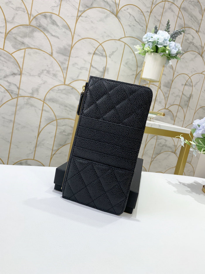 Chanel Caviar Phone Holder Long Zip Wallet Black A84402