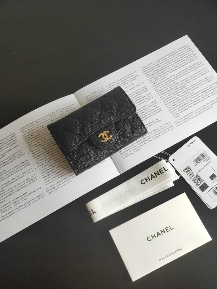 Chanel Caviar Small Wallet Black with Gold AP0214