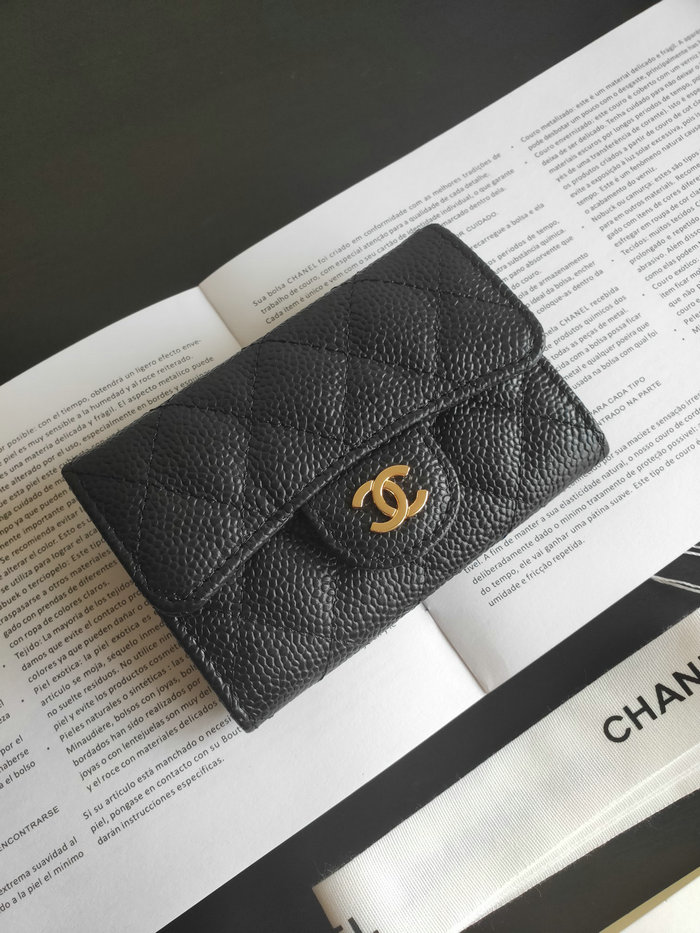 Chanel Caviar Small Wallet Black with Gold AP0214