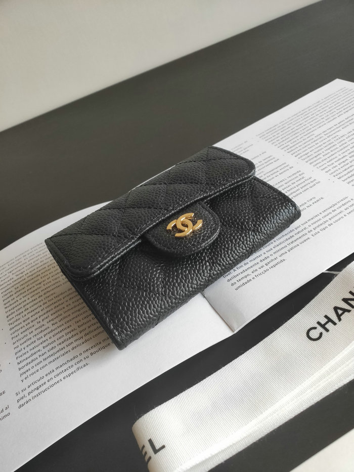 Chanel Caviar Small Wallet Black with Gold AP0214