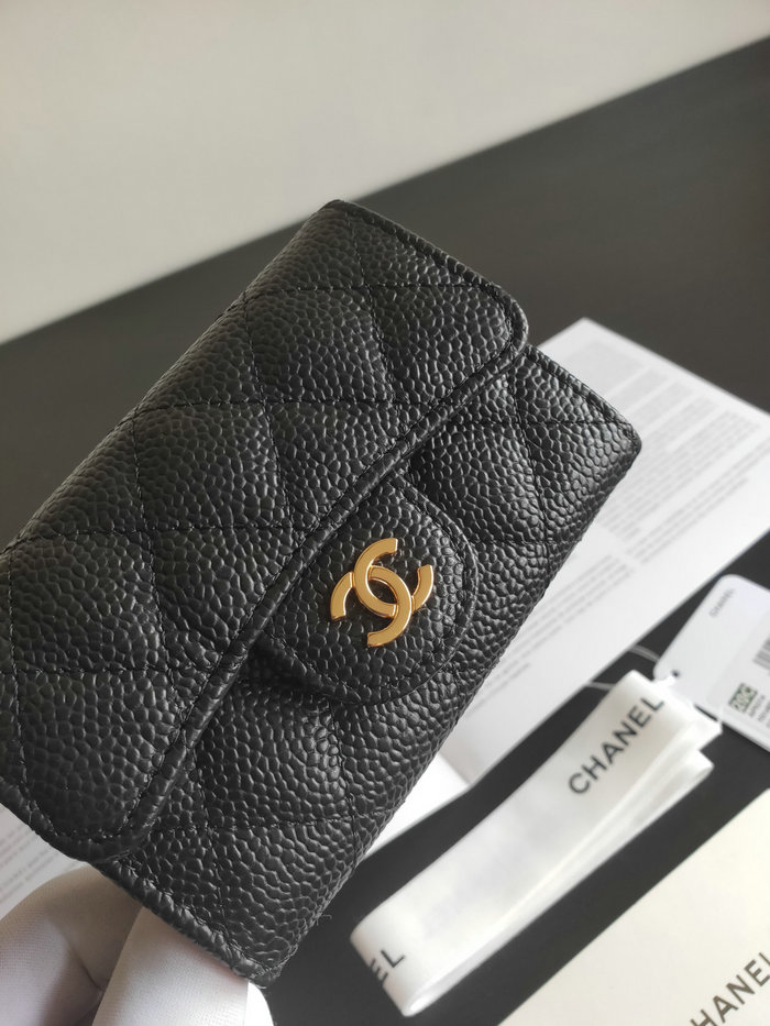 Chanel Caviar Small Wallet Black with Gold AP0214