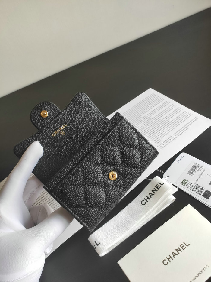 Chanel Caviar Small Wallet Black with Gold AP0214