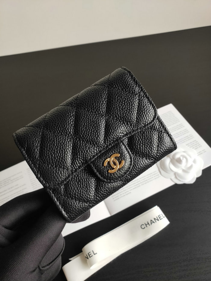 Chanel Caviar Small Wallet Black with Gold AP04101