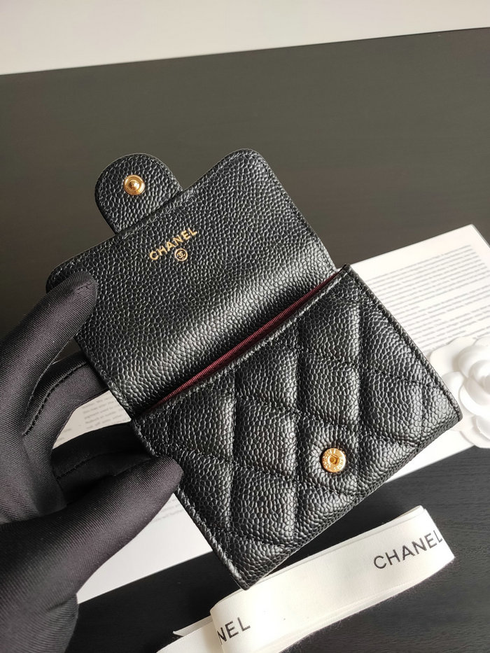 Chanel Caviar Small Wallet Black with Gold AP04101