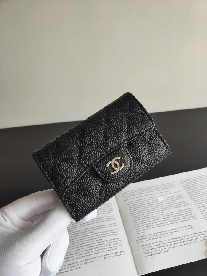 Chanel Caviar Small Wallet Black with Silver AP0214