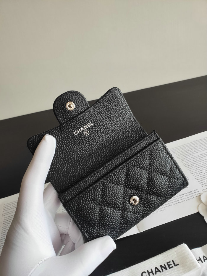 Chanel Caviar Small Wallet Black with Silver AP0214