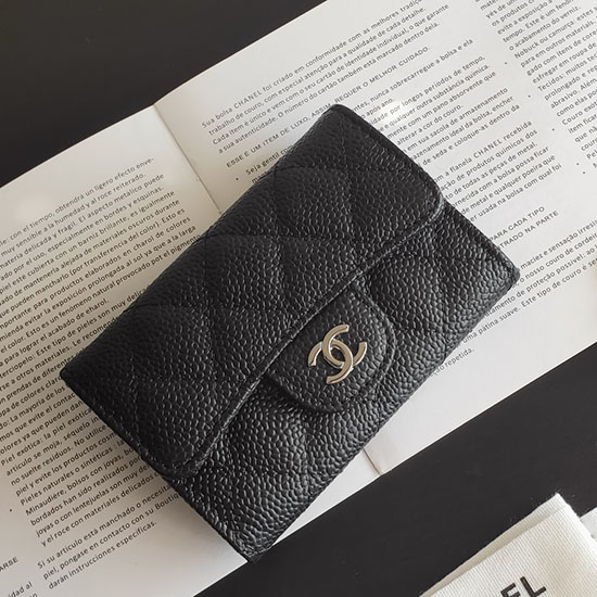 Chanel Caviar Small Wallet Black with Silver AP0214