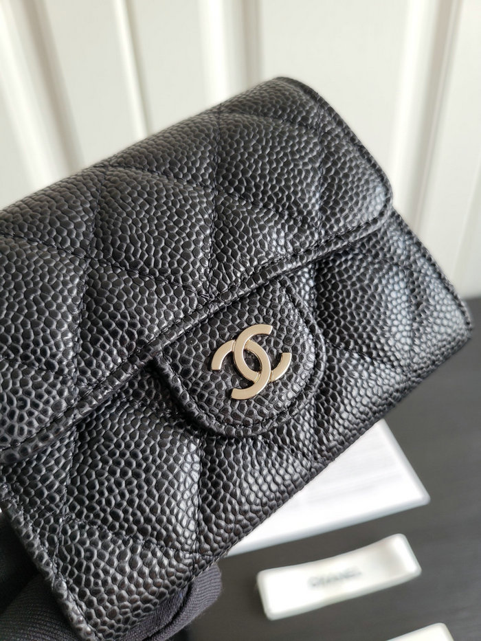 Chanel Caviar Small Wallet Black with Silver AP04101