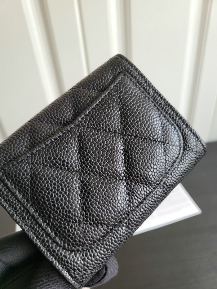 Chanel Caviar Small Wallet Black with Silver AP04101