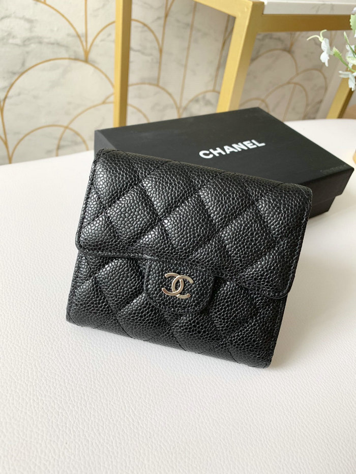 Chanel Caviar Small wallet Black with Silver AP31528