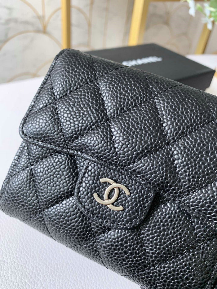 Chanel Caviar Small wallet Black with Silver AP31528