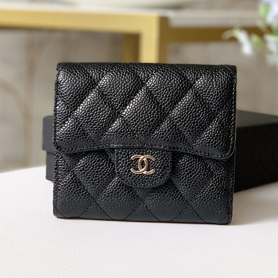 Chanel Caviar Small wallet Black with Silver AP31528