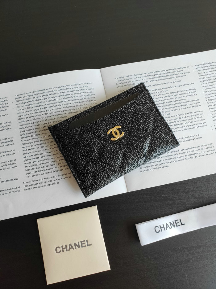 Chanel Classic Caviar Card Holder Black with Gold AP0213