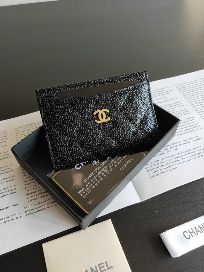 Chanel Classic Caviar Card Holder Black with Gold AP0213