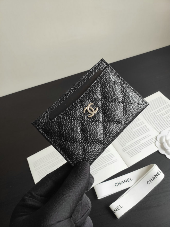 Chanel Classic Caviar Card Holder Black with Silver AP0213