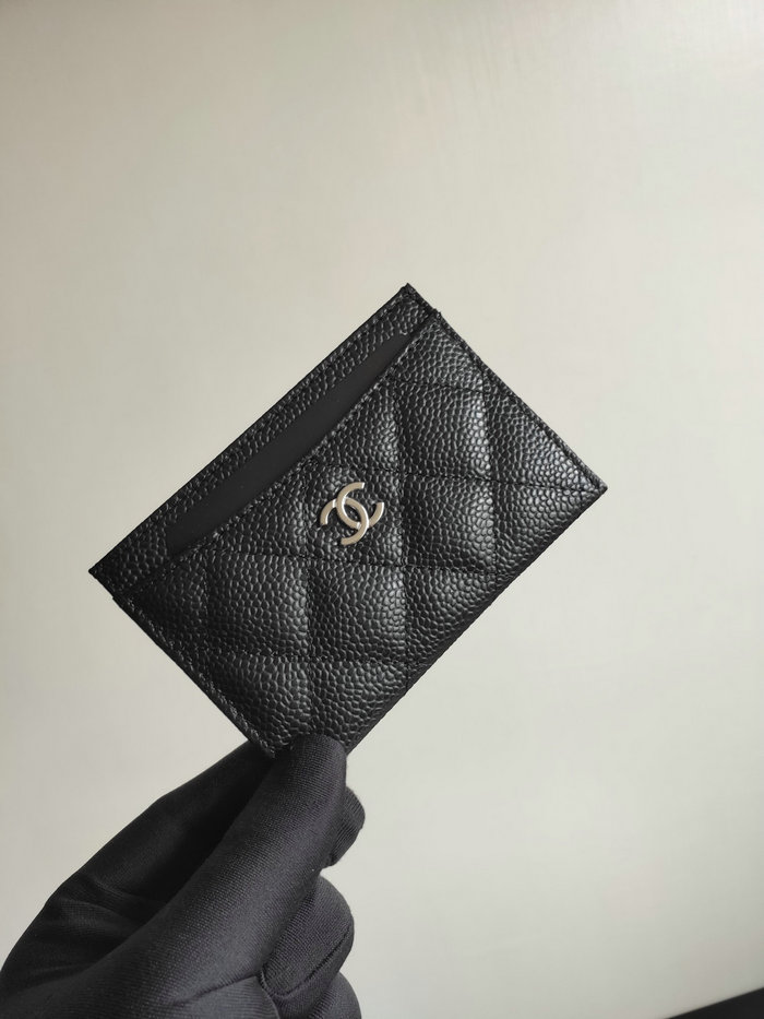 Chanel Classic Caviar Card Holder Black with Silver AP0213
