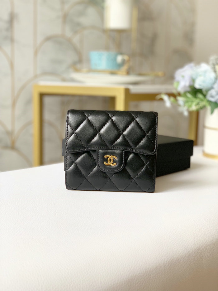 Chanel Lambskin Small wallet Black with Gold AP31528