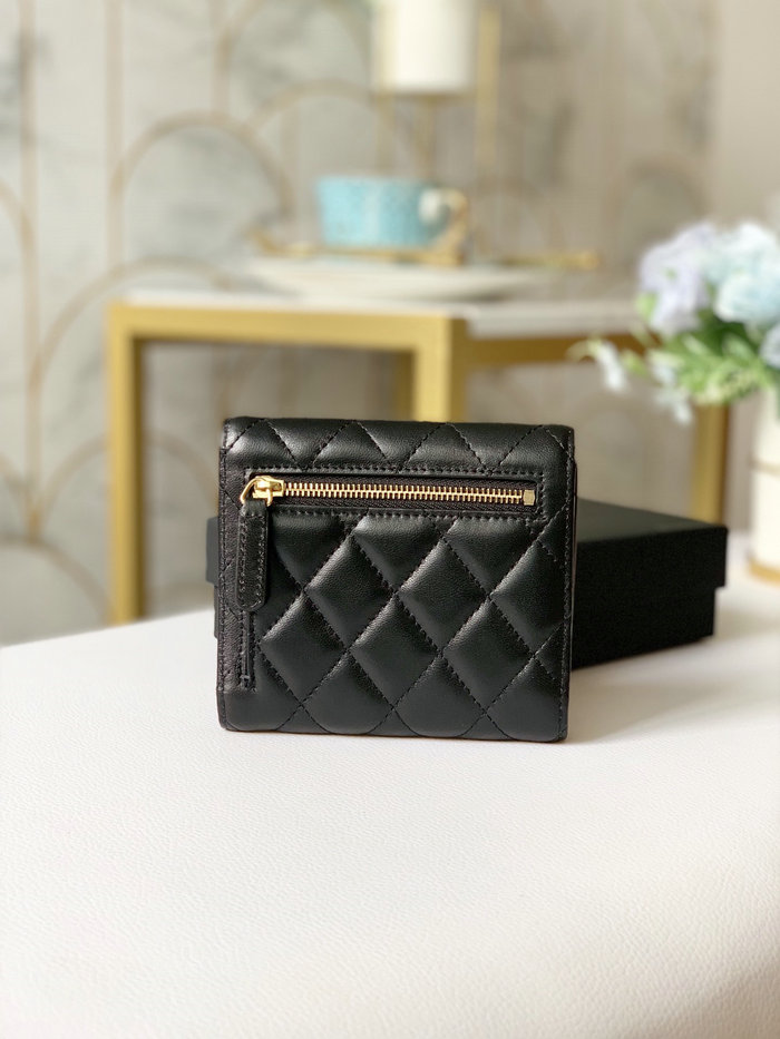 Chanel Lambskin Small wallet Black with Gold AP31528