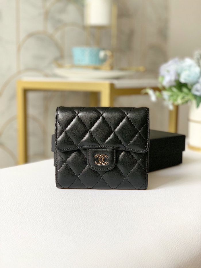 Chanel Lambskin Small wallet Black with Silver AP31528