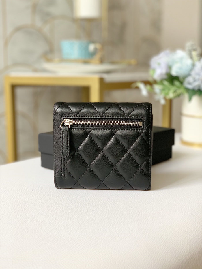 Chanel Lambskin Small wallet Black with Silver AP31528