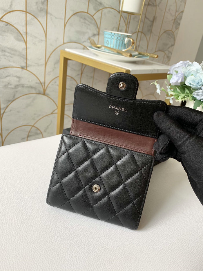 Chanel Lambskin Small wallet Black with Silver AP31528