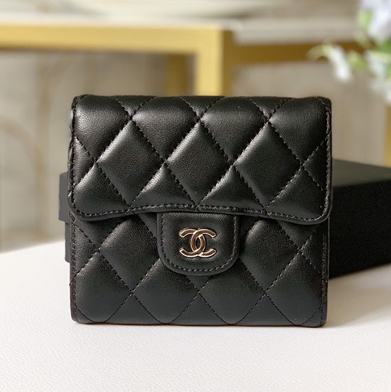 Chanel Lambskin Small wallet Black with Silver AP31528