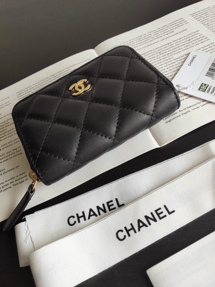 Chanel Lambskin Zippy Coin Purse Black with Gold A84511