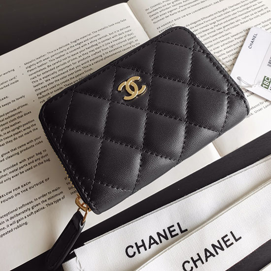 Chanel Lambskin Zippy Coin Purse Black with Gold A84511