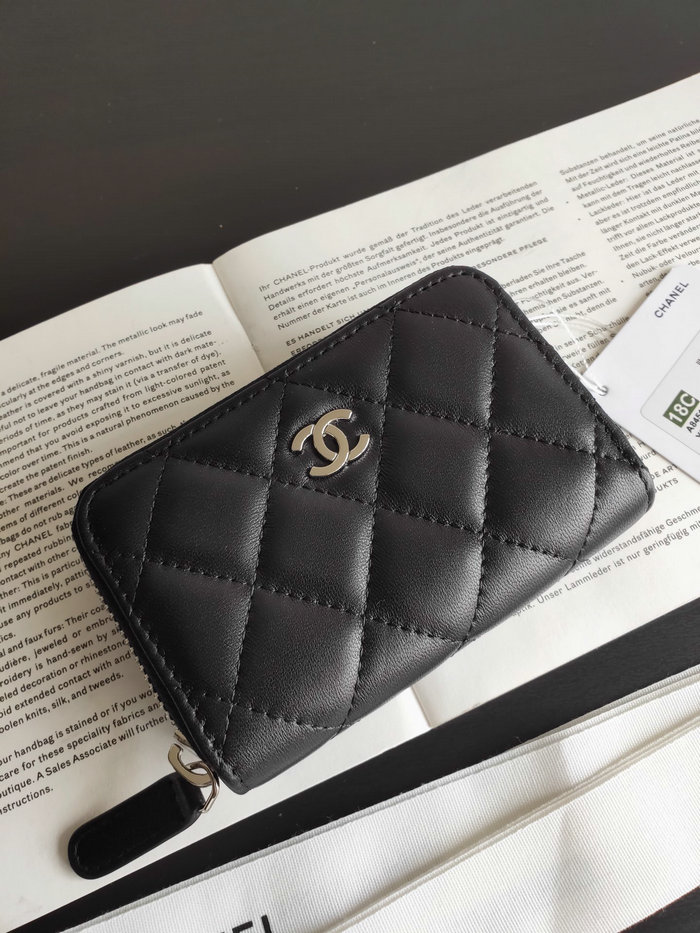 Chanel Lambskin Zippy Coin Purse Black with Silver A84511