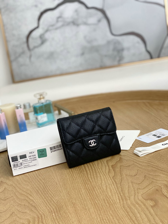 Chanel Small wallet Black with Silver AP81528