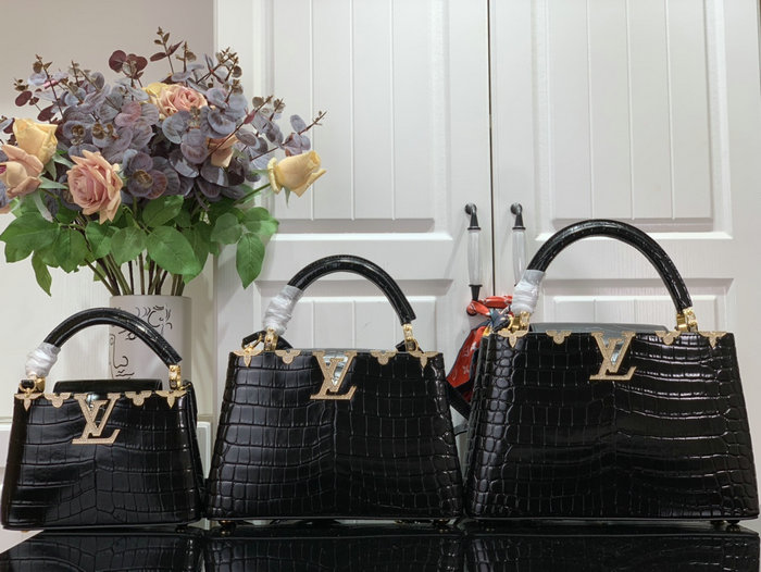 Louis Vuitton Embossed Crocodile Capucines BB Black with Gold N48865