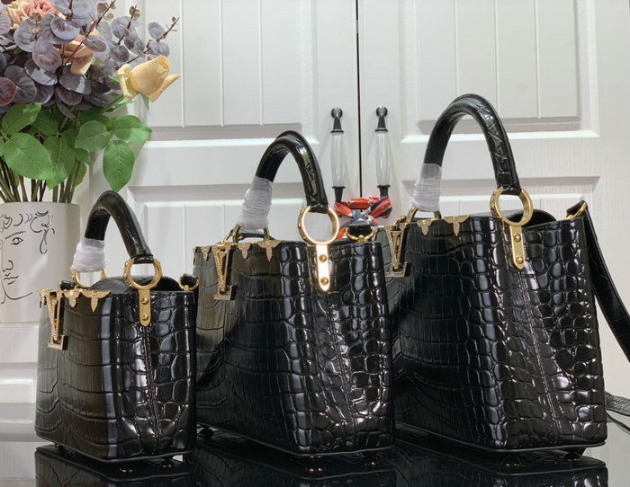 Louis Vuitton Embossed Crocodile Capucines BB Black with Gold N48865