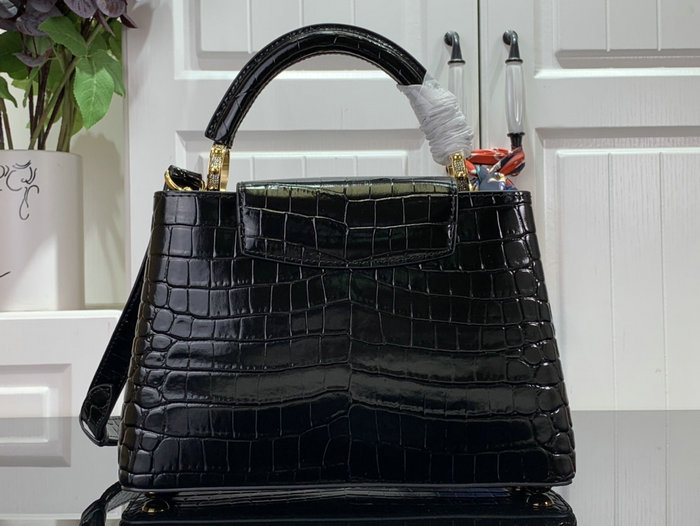 Louis Vuitton Embossed Crocodile Capucines BB Black with Gold N48865